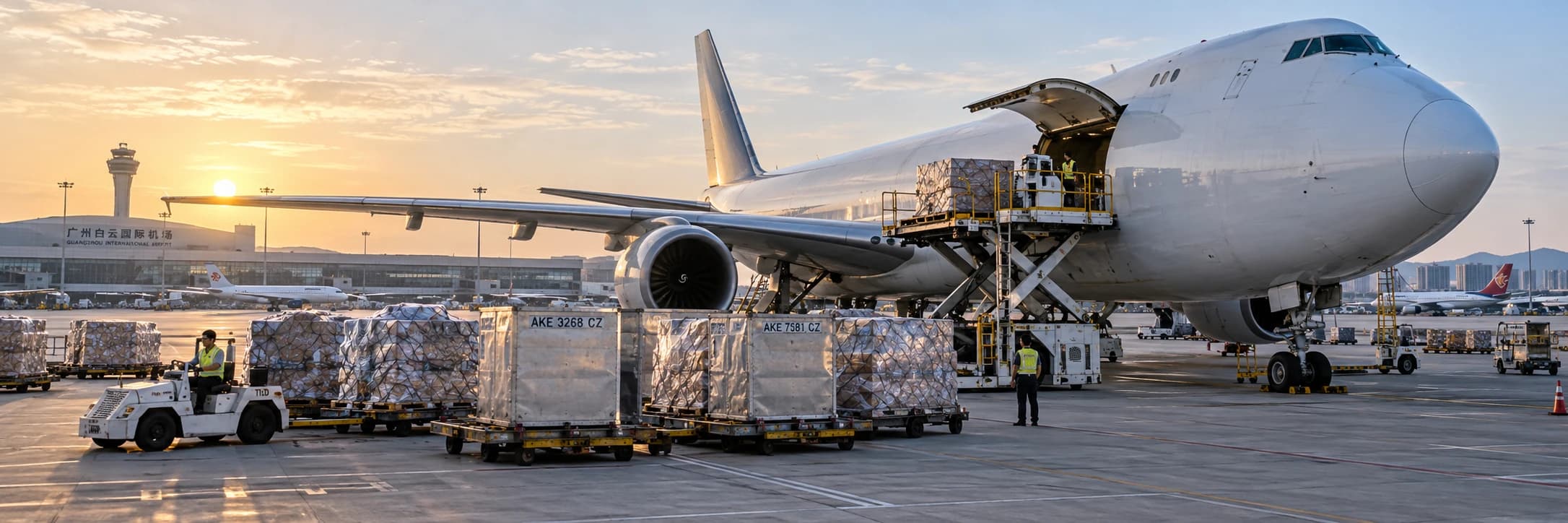 Cargo aircraft being prepared for an international flight