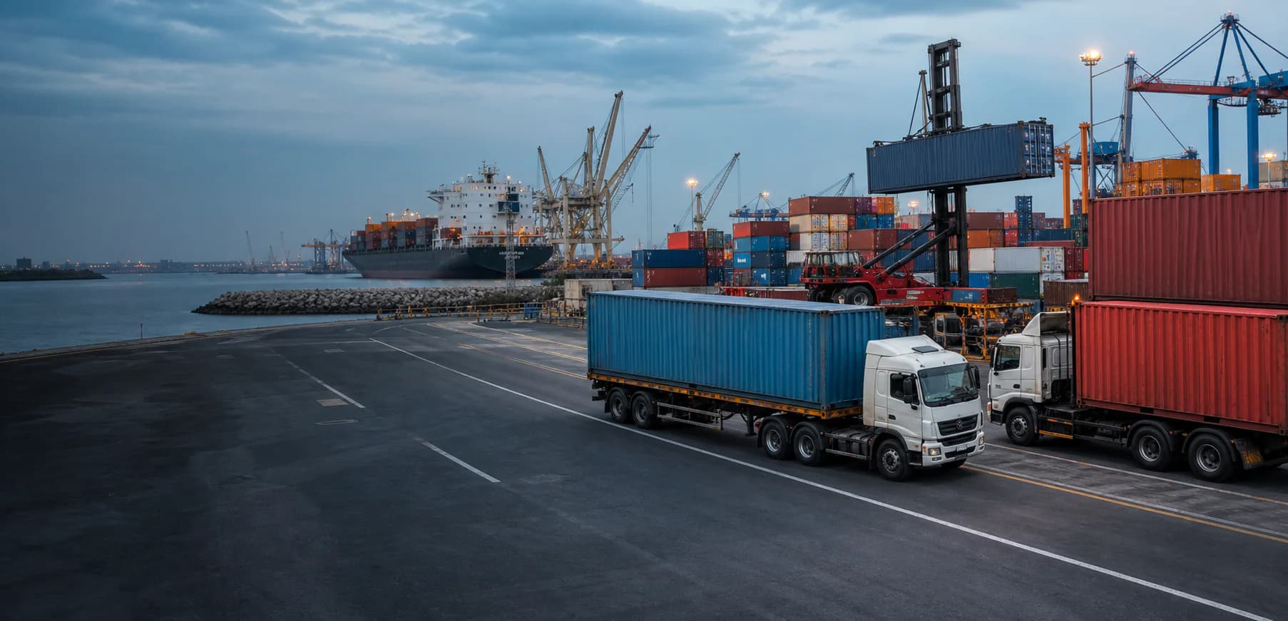 Illustrative coastal freight hub and cargo infrastructure
